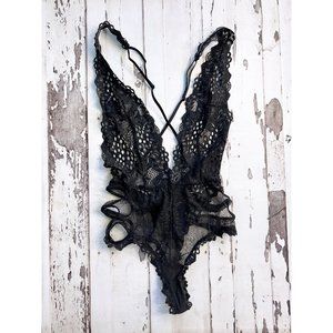 Victoria's Secret Plunge Lace/Mesh Black Teddy/Bodysuit (XS)